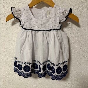 Joie Kids Blouse with Navy Embroidery and Eyelets